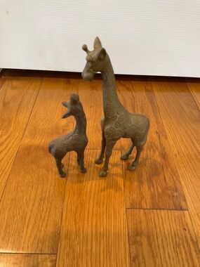 2 Piece Mother and Baby Giraffe Brass Figurines, Andrea by Sadek